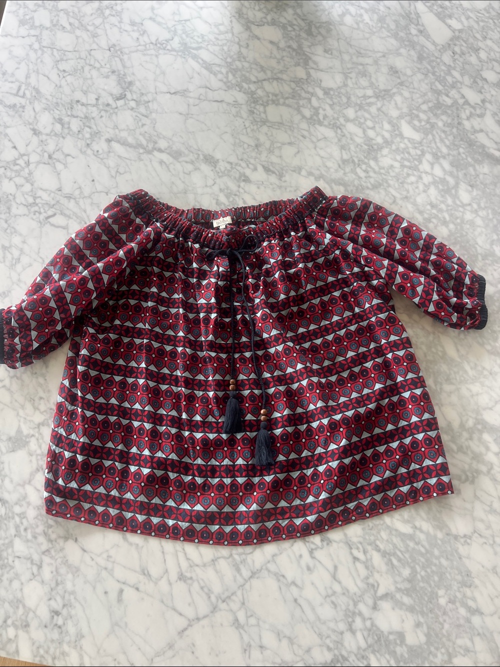 Talitha Off-Shoulder Red Patterned Boho Peasant Top